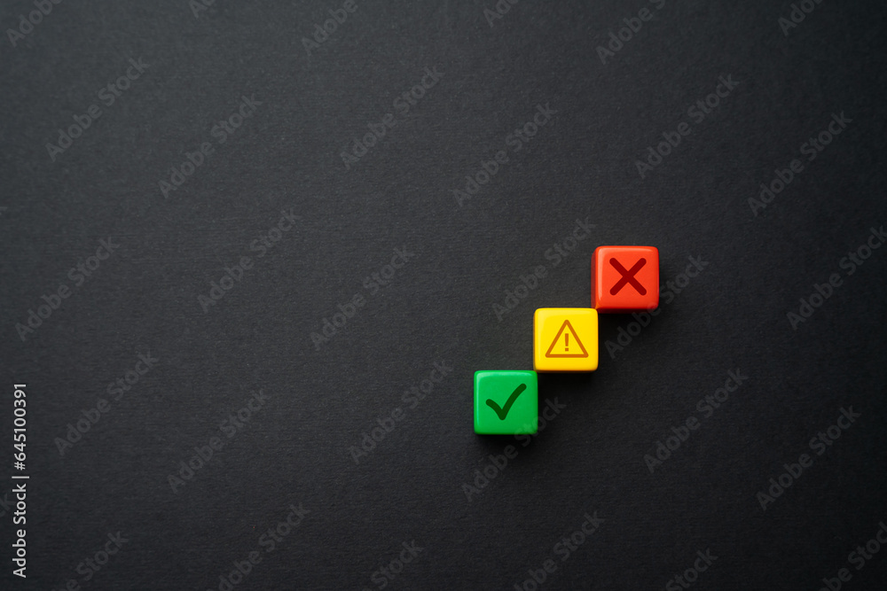 Fototapeta premium Consent, refusal or uncertainty. Work status, errors and bugs. Set millstones and deadlines in the project. Completing tasks. Fines and penalties.
