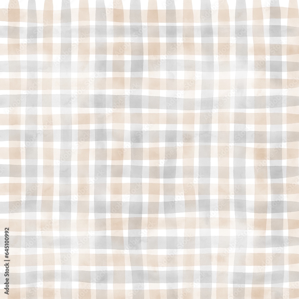 Gray Beige Gingham Check Hand Drawn Background Gray Beige Gingham Check Hand Drawn Background