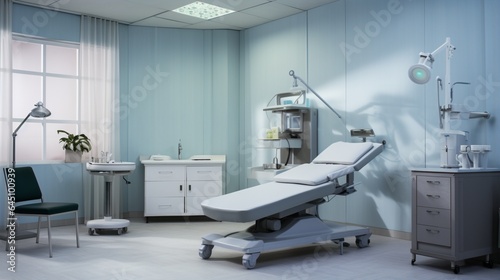 a dermatologist s examination room  showcasing the comfortable examination bed and medical instruments