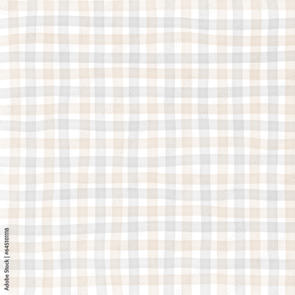 Gray Beige Gingham Check Hand Drawn Background