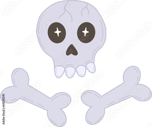 A hand-drawn illustration of a skull and bones for Halloween. Vector illustration of a skull and bones on a transparent background.