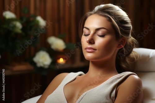 Young beautiful woman relaxing in a spa salon. Skin care treatments