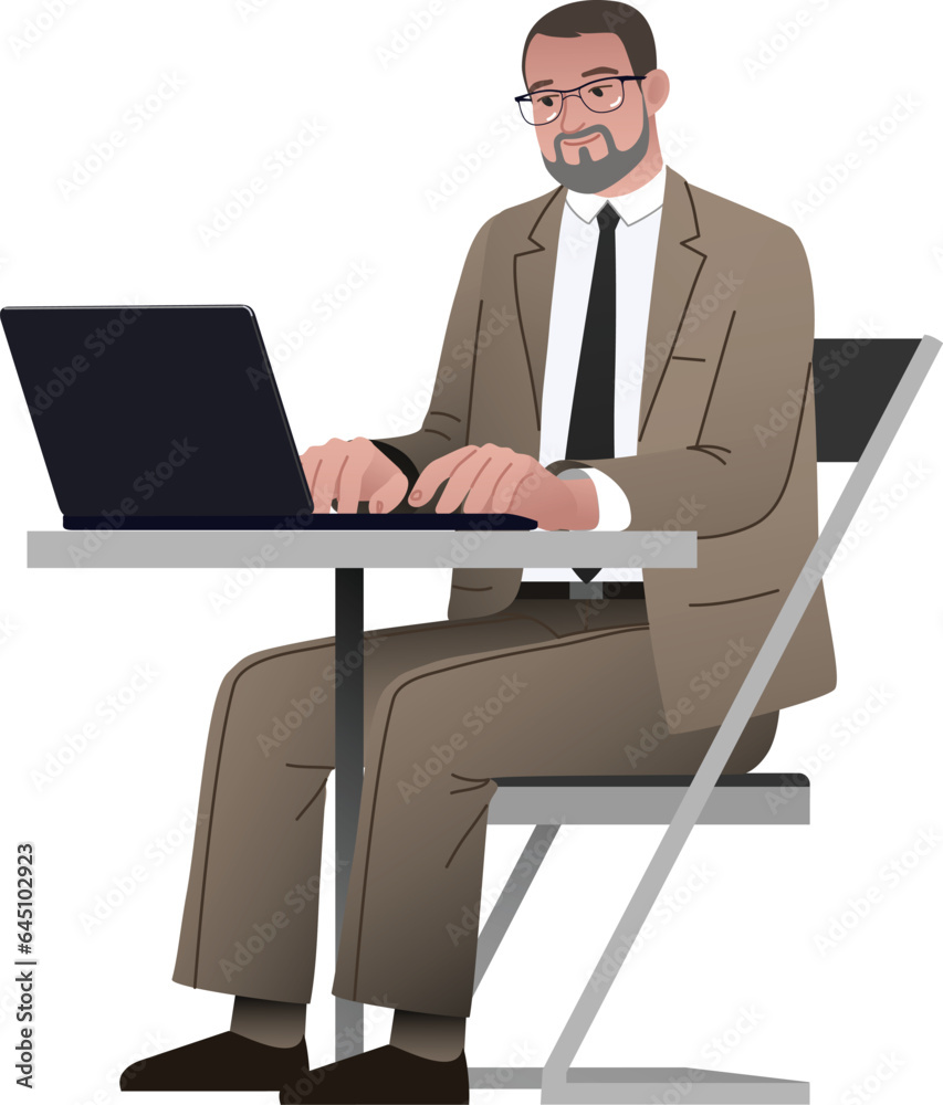 bearded man in suit working on laptop bearded man in suit working on laptop