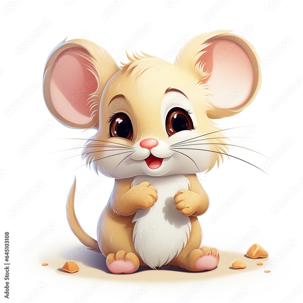 Cute white mouse in front of a white background AI generated image