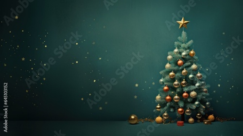 Christmas tree on dark green background