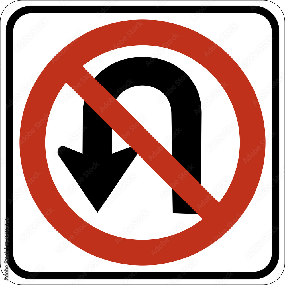 Transparent PNG of a Vector graphic of a usa No U Turn highway sign. It consists of a red circle with a red diagonal bar obscuring an arrow with a 180 degree bend contained in a white rectangle Transparent PNG of a Vector graphic of a usa No U Turn highway sign. It consists of a red circle with a red diagonal bar obscuring an arrow with a 180 degree bend contained in a white rectangle