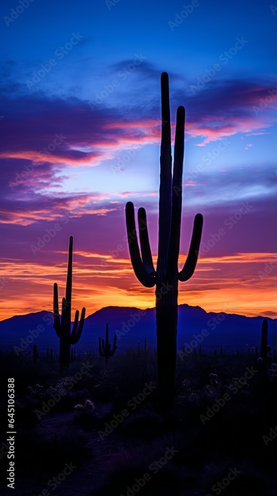 Silhouettes of cacti at sunset. Generative AI Silhouettes of cacti at sunset. Generative AI