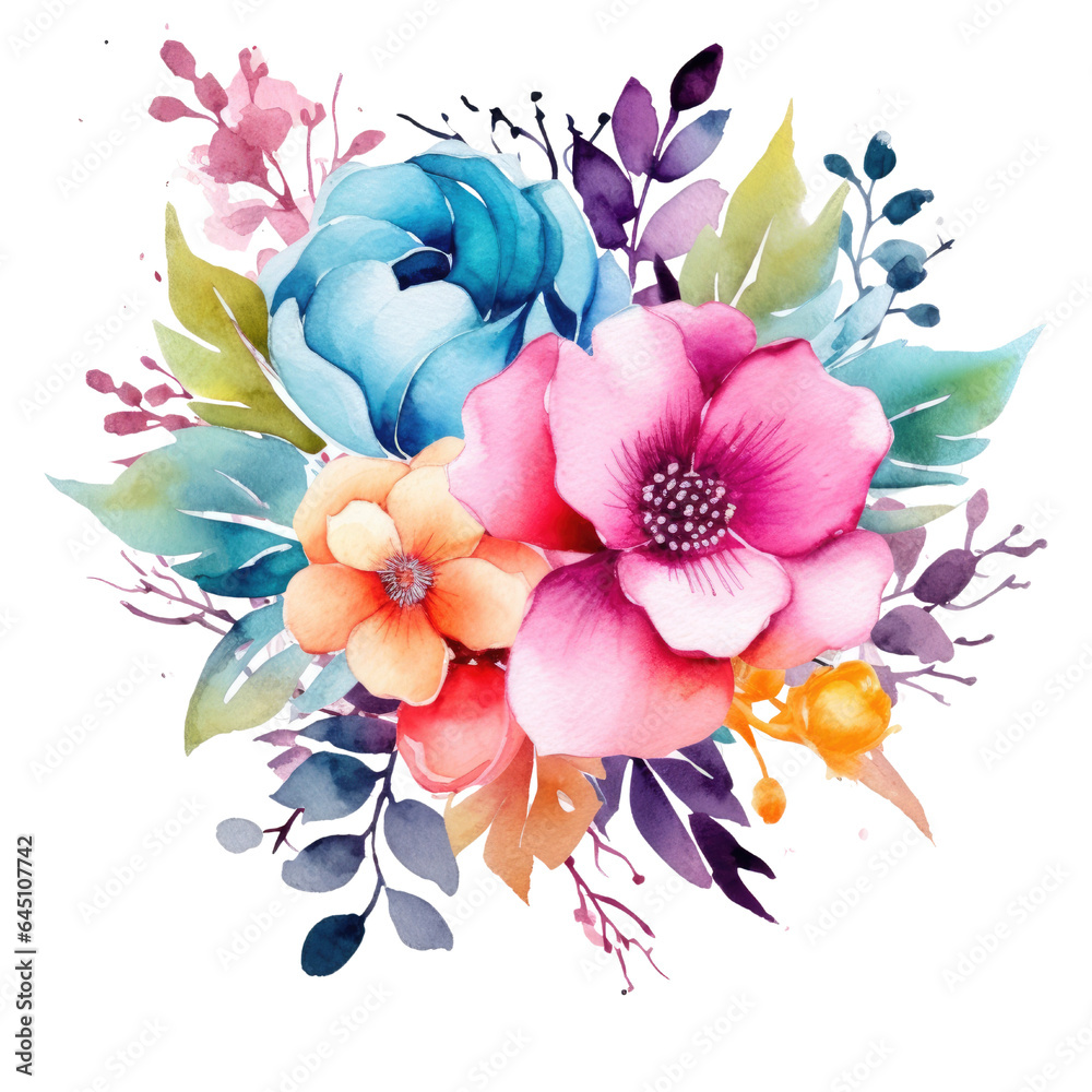 Spring summer flower watercolor pastel color isolated on transparent background. Generative ai