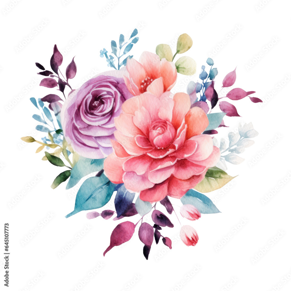 Spring summer flower watercolor pastel color isolated on transparent background. Generative ai