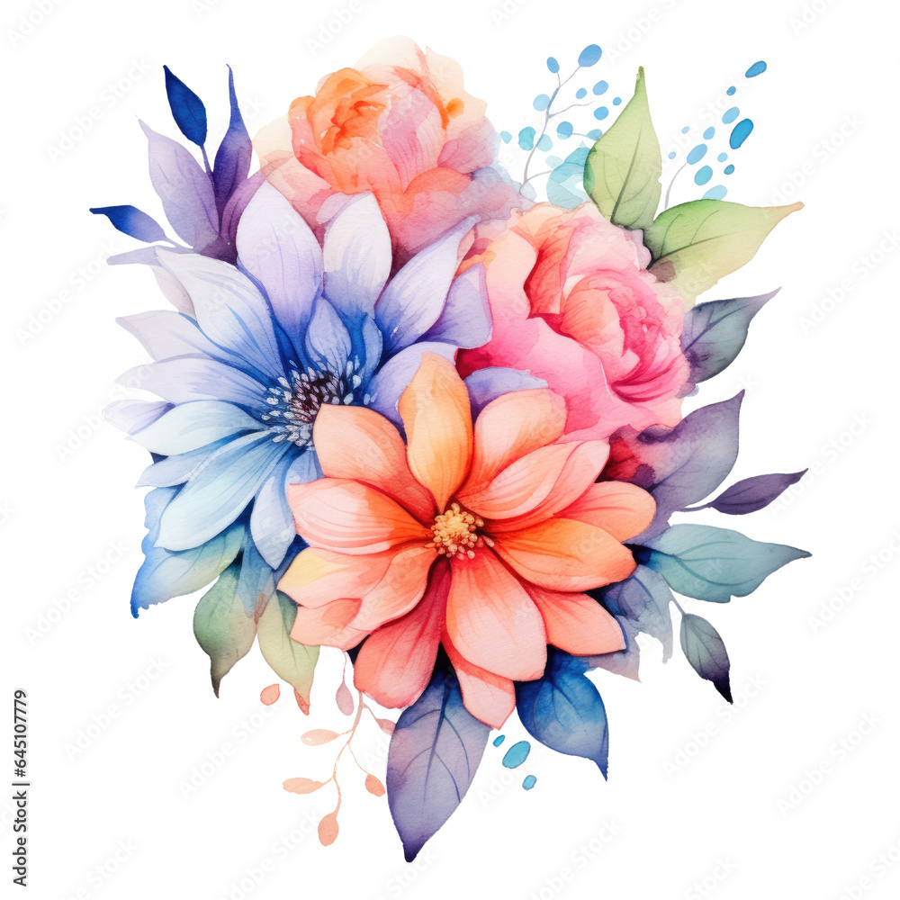 Spring summer flower watercolor pastel color isolated on transparent background. Generative ai