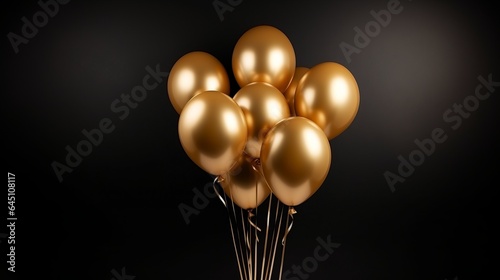 Gold air black balloons with black wall background. Generative AI