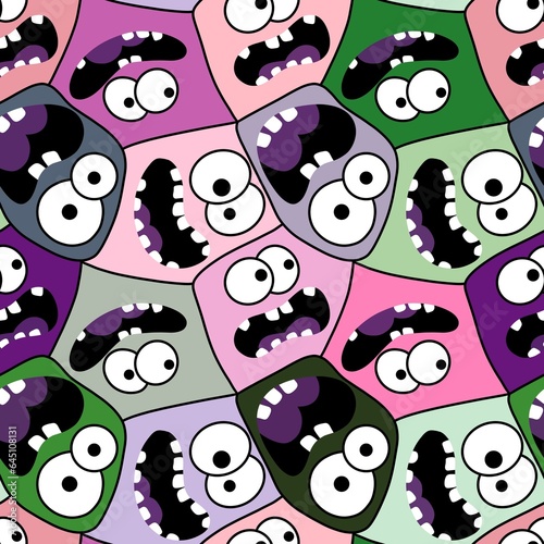 Cartoon kids seamless monster with face pattern for wrapping paper and kids clothes print and Halloween packaging
