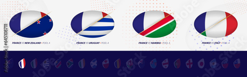 Rugby competition icons of France rugby national team, all four matches icon in pool.