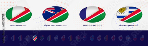 Rugby competition icons of Namibia rugby national team, all four matches icon in pool.