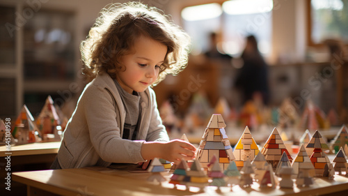child playing with toys, montessori