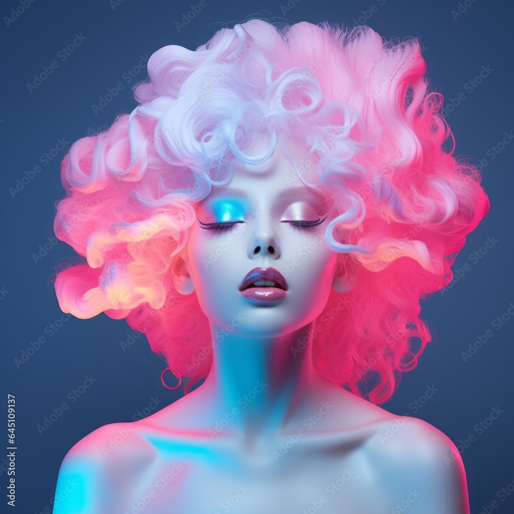 Beautiful girl in neon style. Generative AI