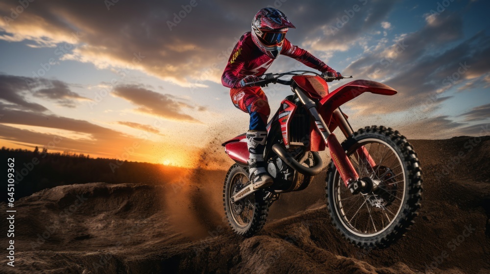Motocross Extreme Sports in Nature:a person riding a orange motorcycle in the track