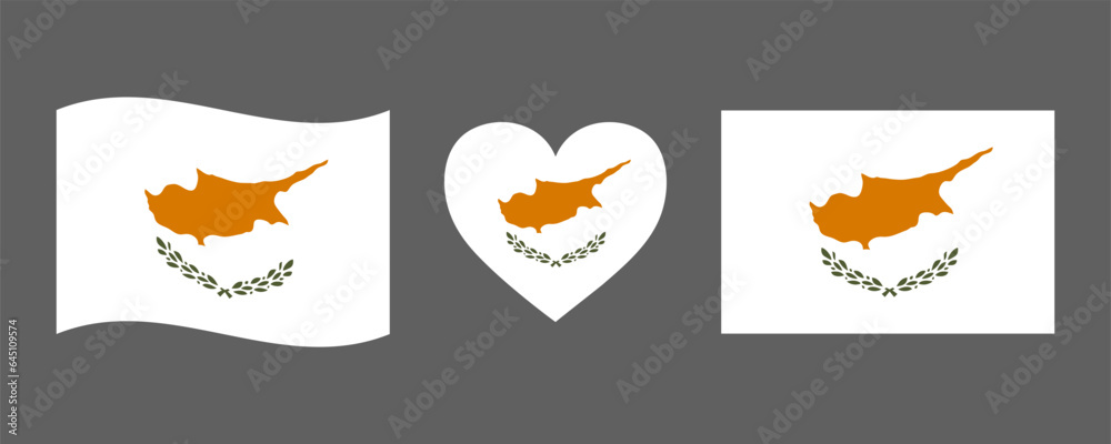 Cyprus flag signs set. Heart shape decorative element. Independence Day of Cyprus. National symbols for Cyprus holidays. Mediterranean island.