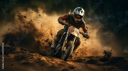 Racing Through the Mountain and Forest on a High-Speed Motocross Dirt Bike 