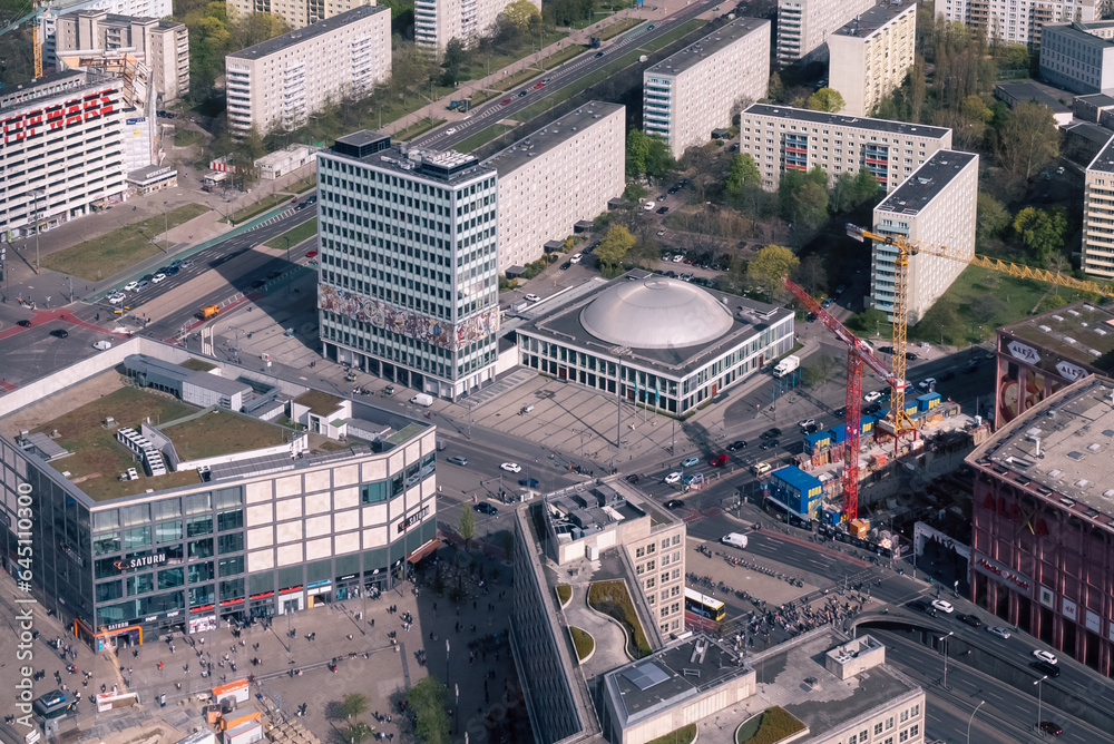 Berlin, Germany: April 19, 2022: Panoramic views of the city of Berlin from the Television Tower.