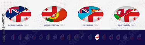 Rugby competition icons of Georgia rugby national team, all four matches icon in pool.