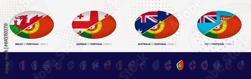 Rugby competition icons of Portugal rugby national team, all four matches icon in pool.