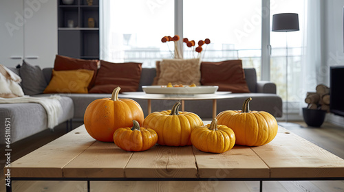 Pumpkin on a surface in a modern living room