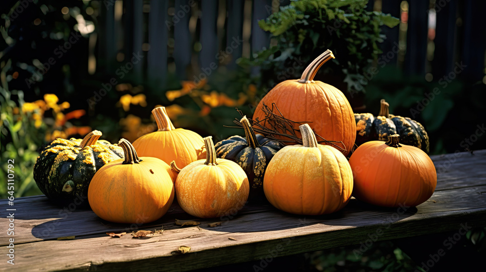 Pumpkin on a surface in a antique back yard