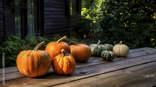 Pumpkin on a surface in a antique back yard