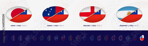 Rugby competition icons of Chile rugby national team, all four matches icon in pool.