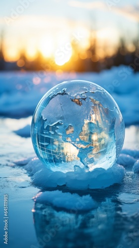 Globe of the world made of ice. Generative AI