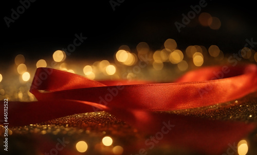 Elegant Red Ribbon, Luminous Bokeh, Background