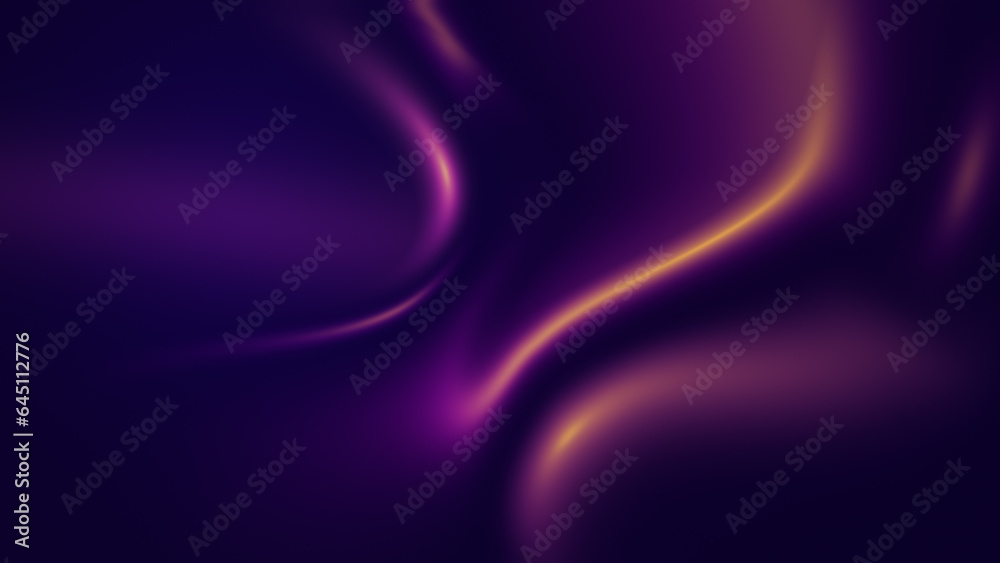 Abstract flowing liquid wavy curved purple and yellow shapes on dark purple background. High resolution full frame blurry and dynamic background. Abstract flowing liquid wavy curved purple and yellow shapes on dark purple background. High resolution full frame blurry and dynamic background.