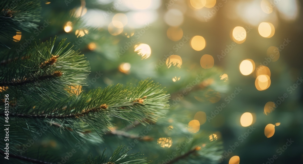 Fotobehang met Christmas light on pine tree branches #645113756