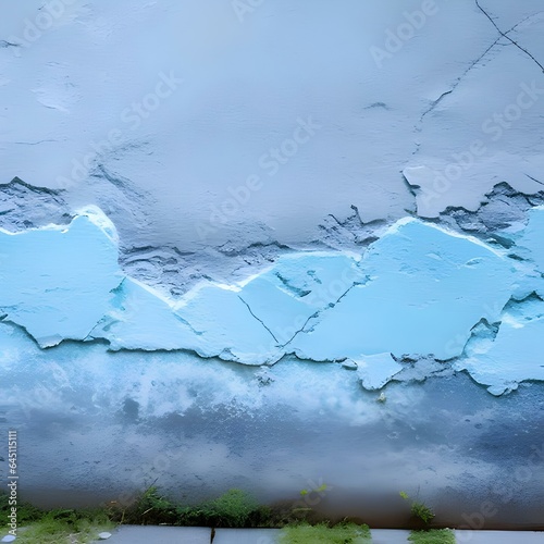 Old painted concrete wall surface. Close-up. Gray pale dysty blue color. Rough dark grunge background for design. Distressed, broken, cracked, crumbled.