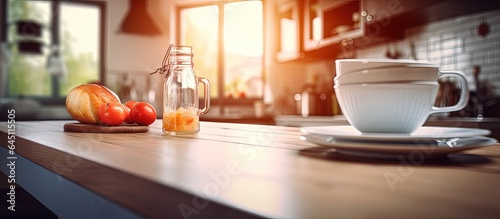 blurred kitchen and breakfast table background