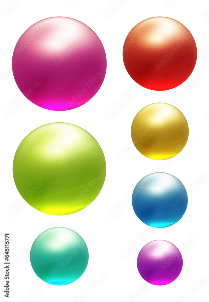 Set of round shape sphere ball or button in 3d rendering isolated on transparent background for decoration and design element concept.