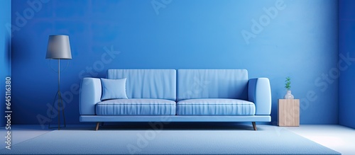 stylishly designed room with blue carpet  sofa  and coffee table.
