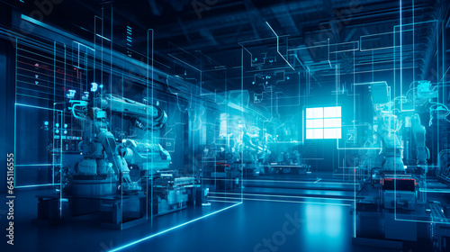 Inside an Industry 4.0 Smart Factory: A Glimpse into the Futuristic World of Advanced Automation, Machinery, Robotics, and Interconnected Systems and Engineering Excellence. Generative AI