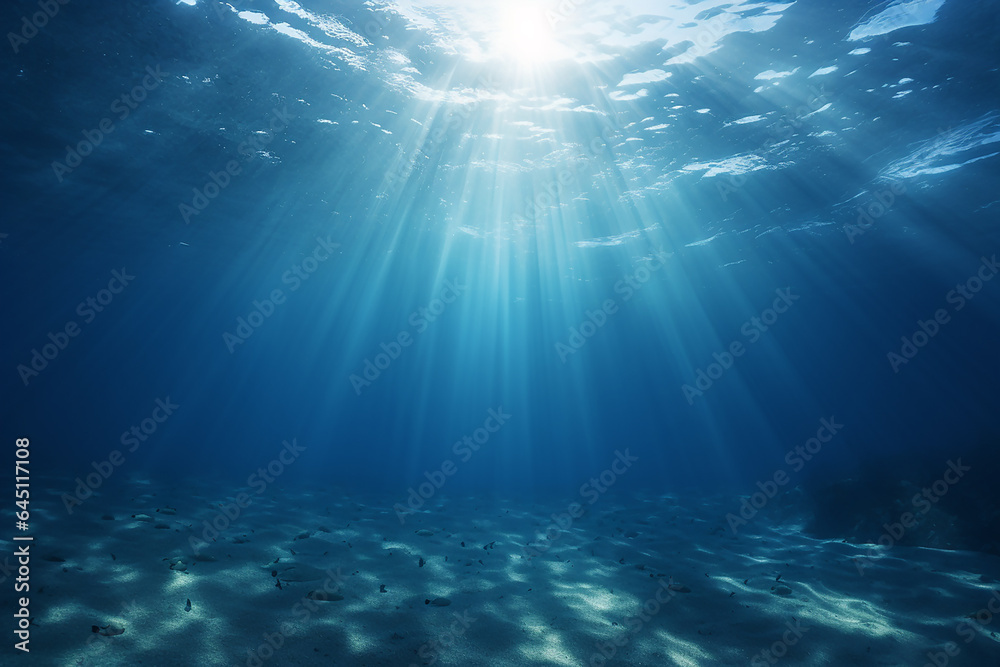 Underwater with rays of light.
