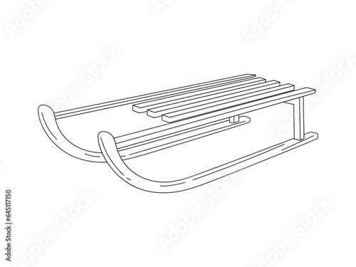 Hand drawn Sleigh vector. Sketch of sledge isolated on white background. Winter sleigh icon in doodle style. Sled vector illustration in linear style. Transport for snow ride