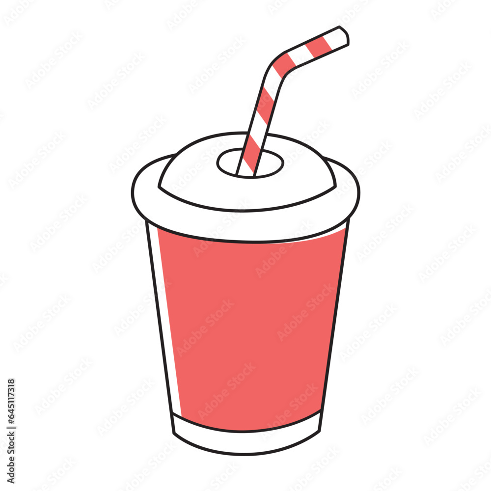 Red cola soft drink paper cup with straw isolated vector illustration Red cola soft drink paper cup with straw isolated vector illustration