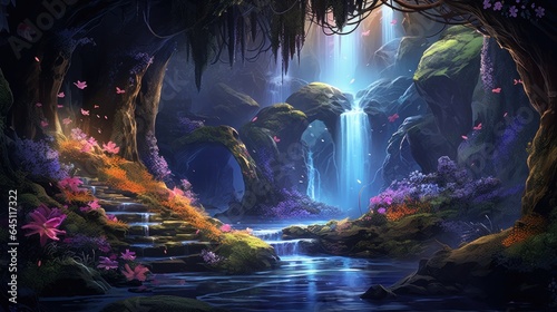 Enchanted Waterfall Grotto Game Art