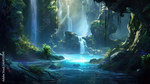 Enchanted Waterfall Grotto Game Art © Damian Sobczyk