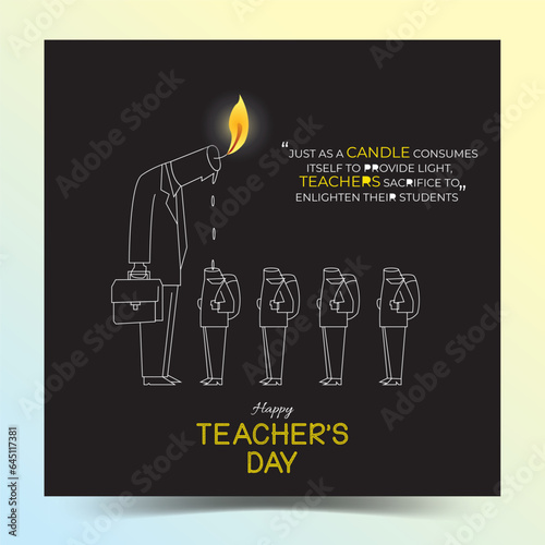 Happy world teacher's day with unique and candle poster. Free vector illustration.