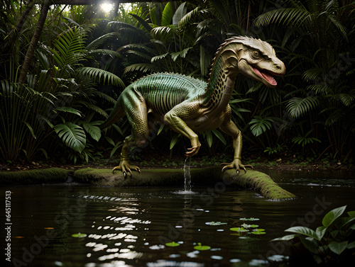 A Dinosaur in the Jungle A Realistic Recreation of a Prehistoric Creature in Its Natural Habitat © Florentino