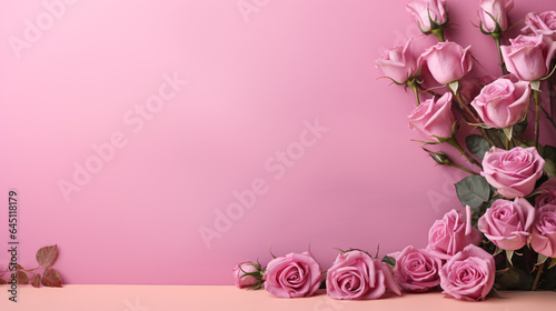 Pink Roses on pink background with copy space © Muneeb