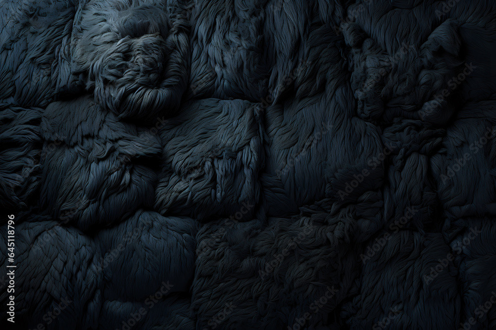 black fluffy fur, dark fur textile texture background - obrazy, fototapety, plakaty 