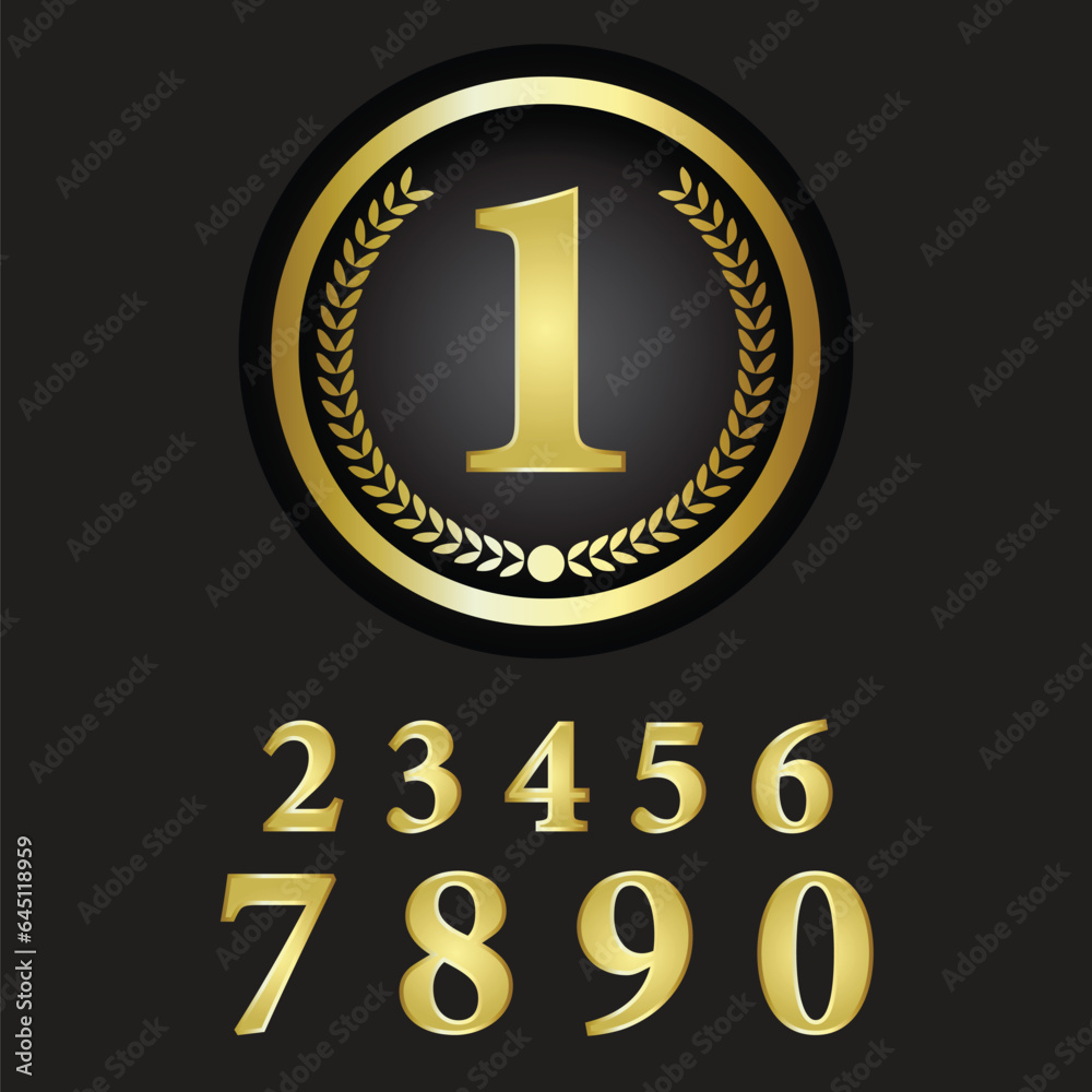Number set in golden style on black background. Vector illustration bright design. For party poster, greeting card, banner or invitation. Elegant numerical icons and signs. Number set in golden style on black background. Vector illustration bright design. For party poster, greeting card, banner or invitation. Elegant numerical icons and signs.