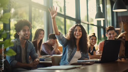 Wallpaper Mural Happy diverse college students working together on study project in university classroom, sitting on chairs in circle Torontodigital.ca